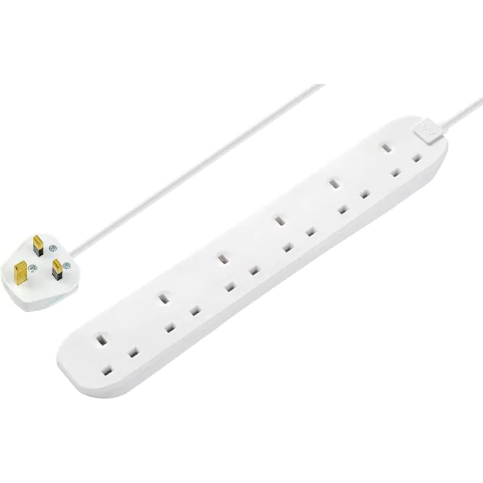 6 Socket 1M 13 Amp Extension Lead White