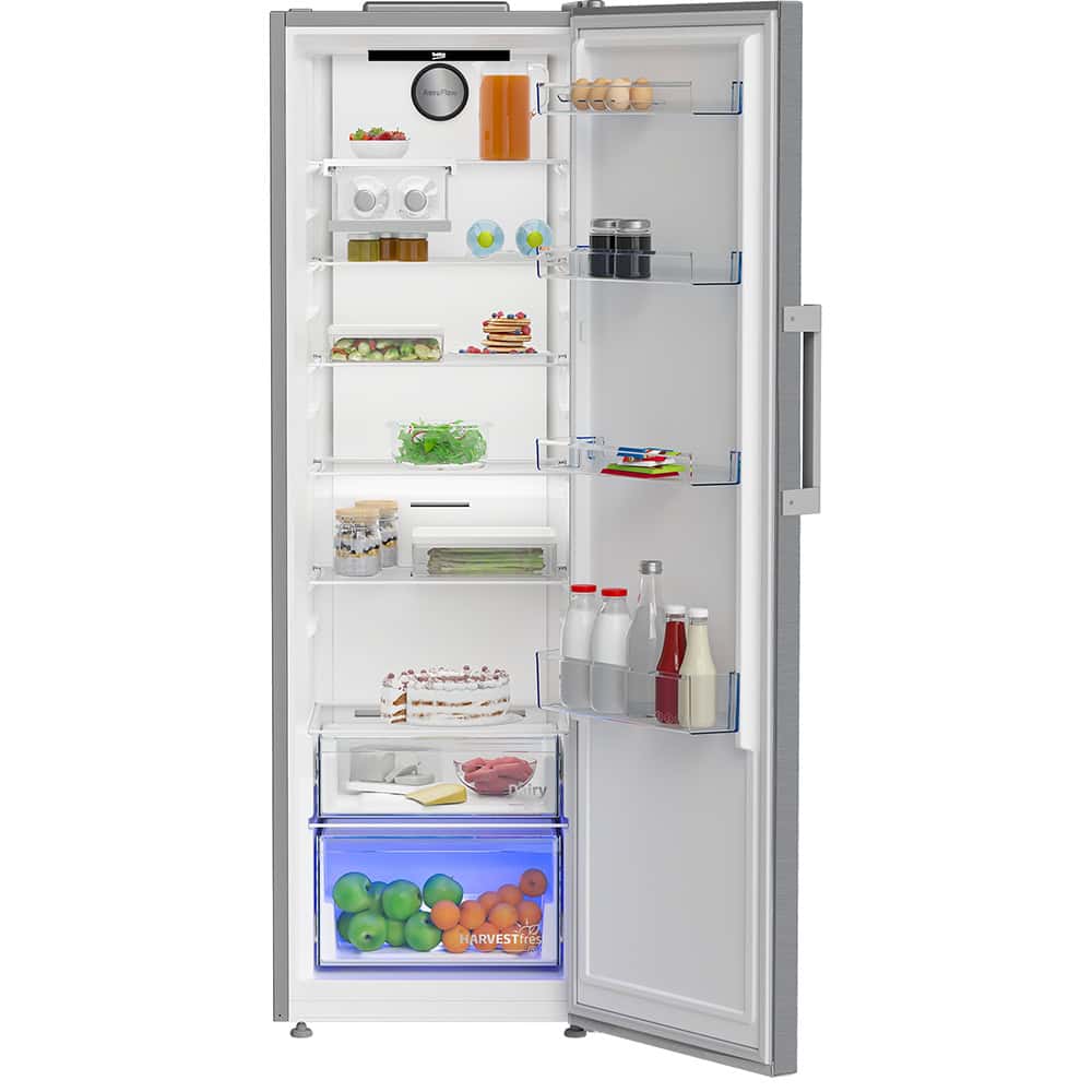 Beko Larder Fridge 186cm H 60cm W ( E Energy) Stainless Steel HarvestFresh LED Display - Image 2