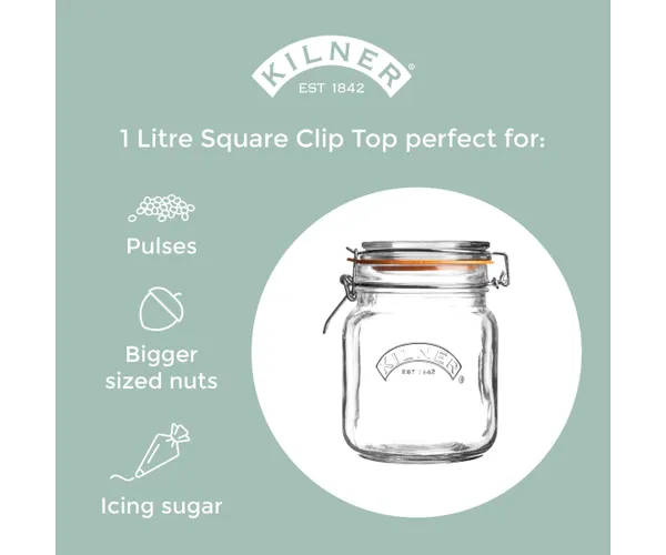 Clip Top Square Jar 1 Litre - Image 4