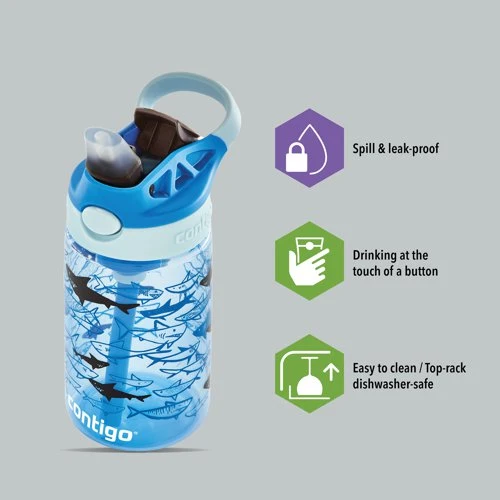 Contigo Easy Clean Autospout Bottle 14oz/420ml Blue Sharks 2127476 - Image 2