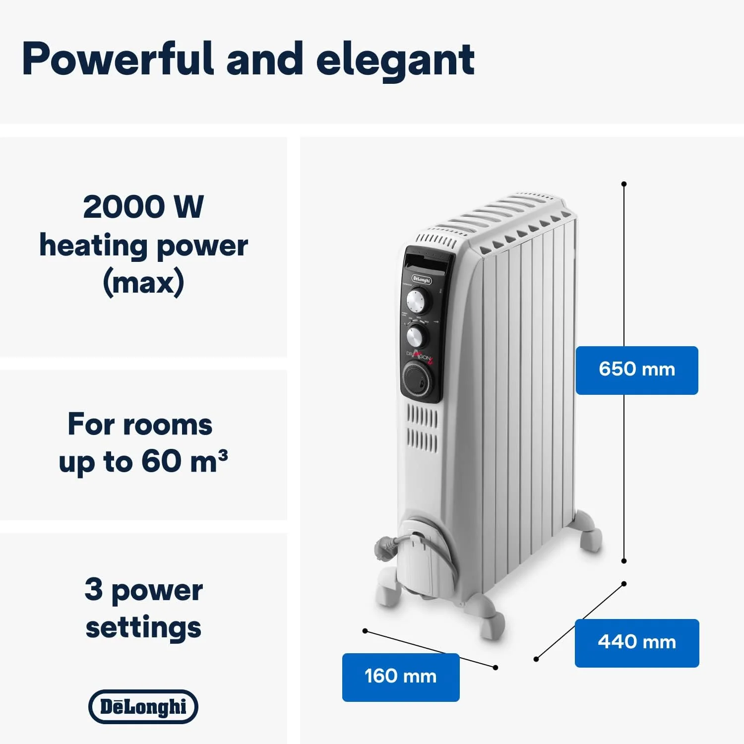 DeLonghi 2kw Oil Filled Radiator | TRD40820T - Image 2