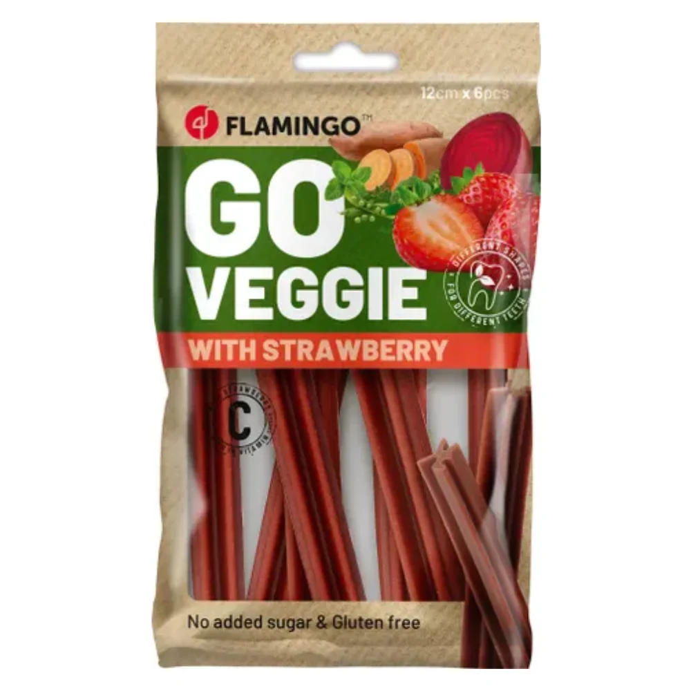 Flamingo Go Veggie - Dental Sticks For Dogs - Strawberry