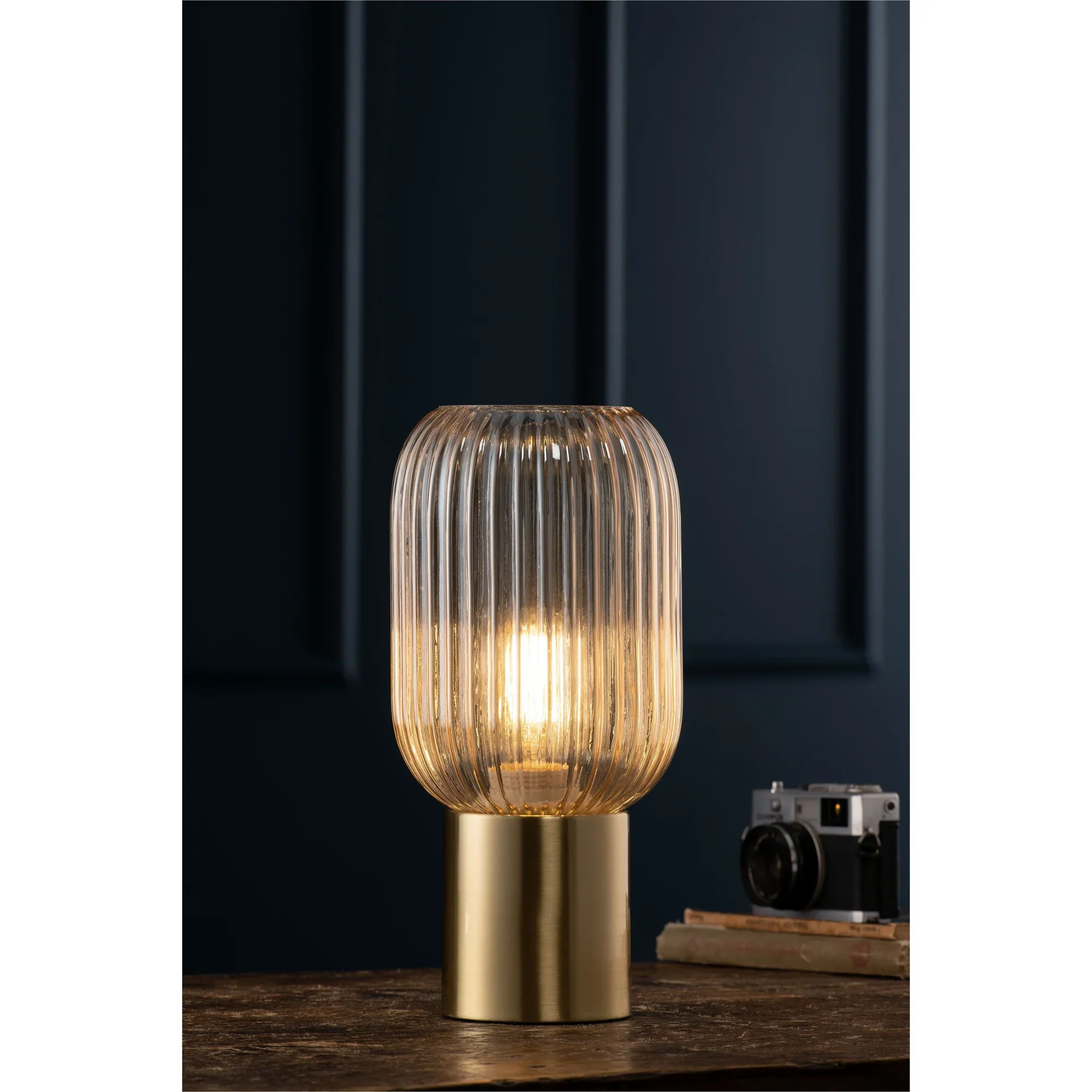 Fluted Glass Table Lamp - Amber (Bulb Included) - Image 2