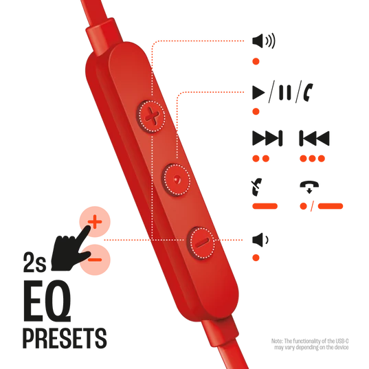 JBL Tune 305C USB-C Wired Earbuds High Resolution Red| JBLT305CRED - Image 4