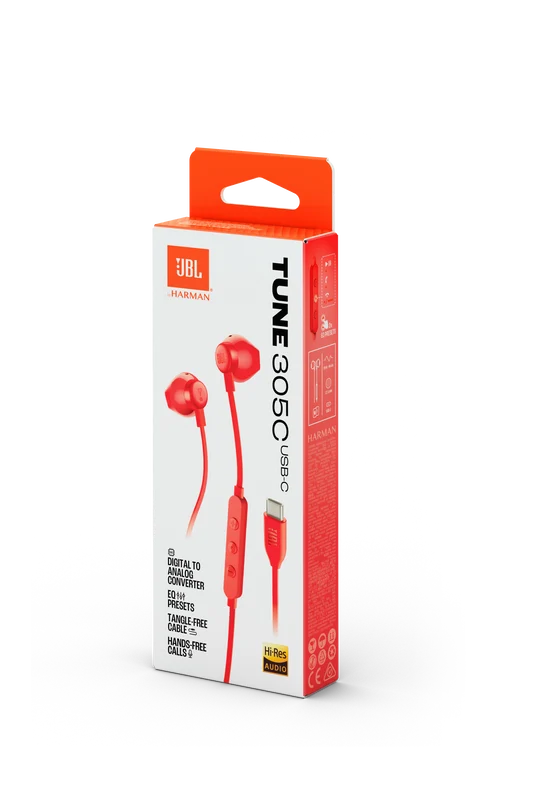 JBL Tune 305C USB-C Wired Earbuds High Resolution Red| JBLT305CRED - Image 7