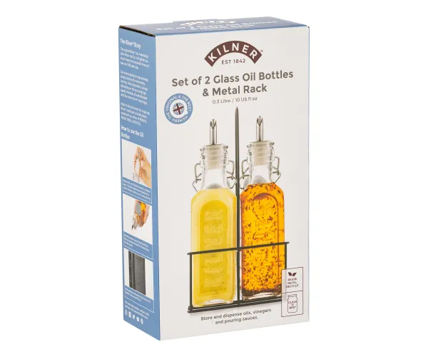 Kilner Set Of 2 Oil Bottles & Metal Rack 0.3 Litre - Image 2