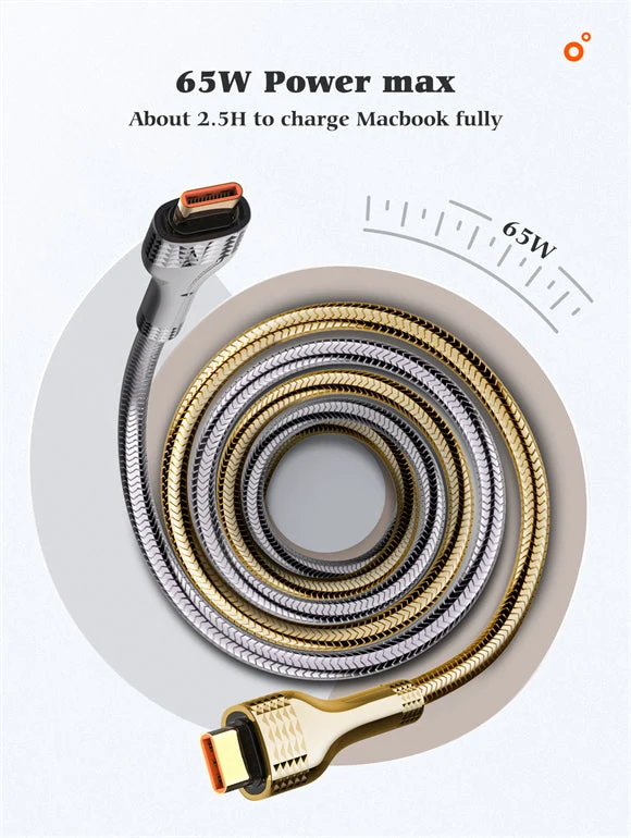 LD USB-C-C65W PD QC 2 Meter Gold Cable - Image 3
