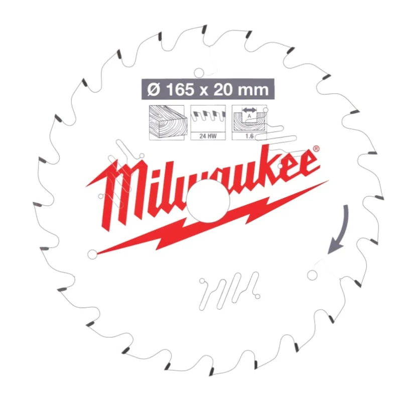 Milwaukee Circular Saw Blade 165mm x 20mm 1.6mm Kerf 24TPI (1 pck)