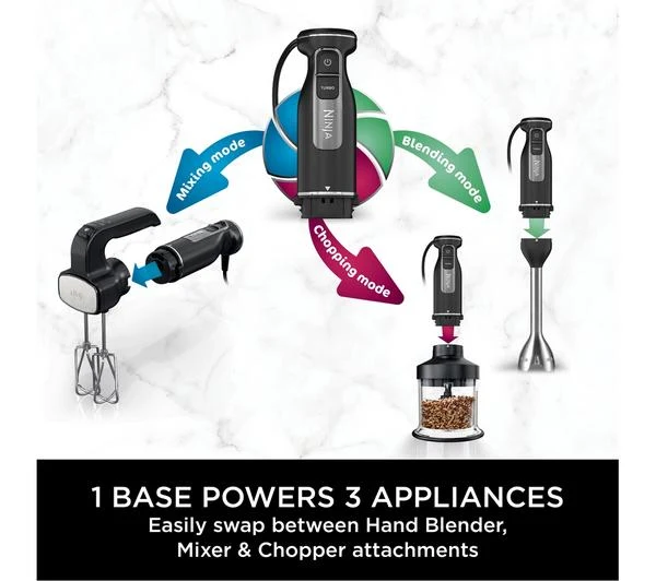 NINJA Foodi 3-in-1 CI100UK Hand Blender, Mixer & Chopper - Black - Image 2