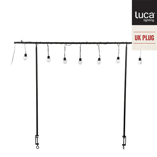 Table hanger black with 10 warm white led bulbs IP44 - l250xh110cm Uk plug